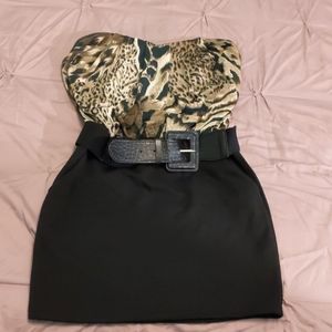 Strapless Leopard Print Dress with Belt